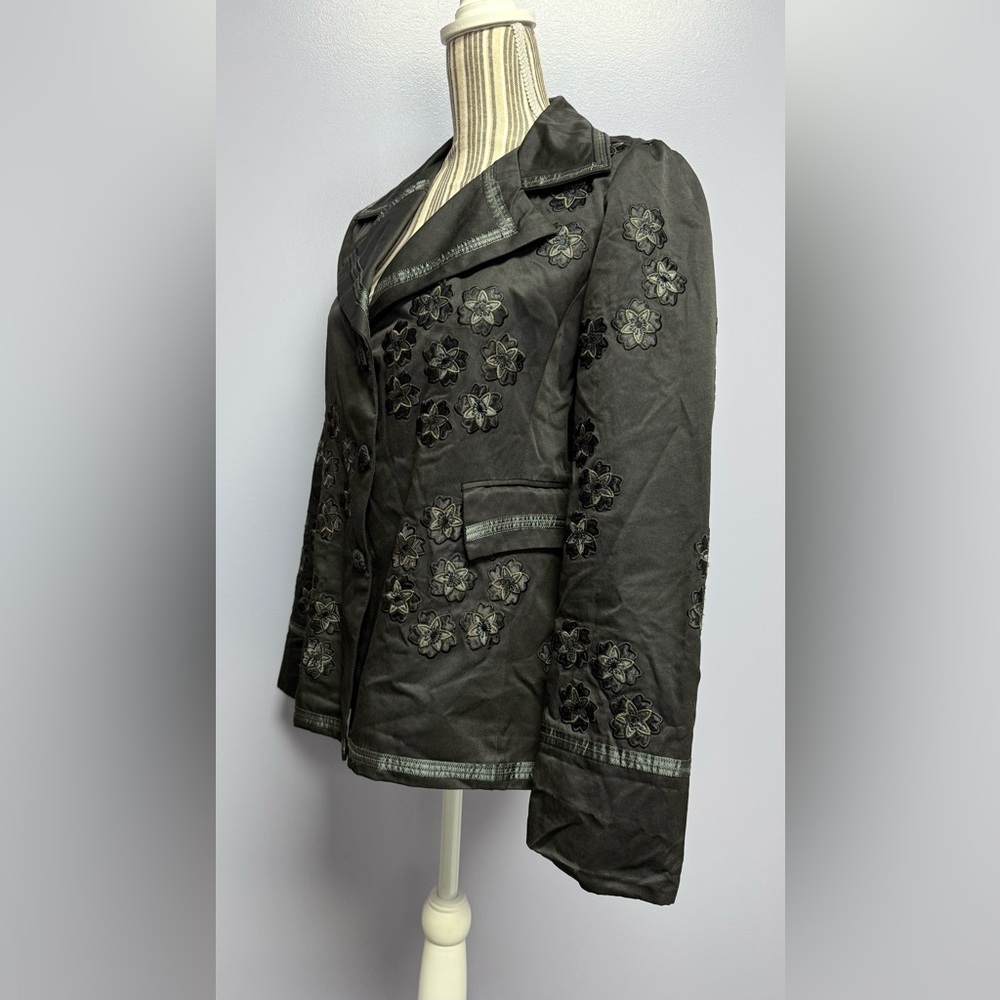 Vintage Paparazzi Chic Black Embroidered Women's button up jacket size L - Picture 2 of 14